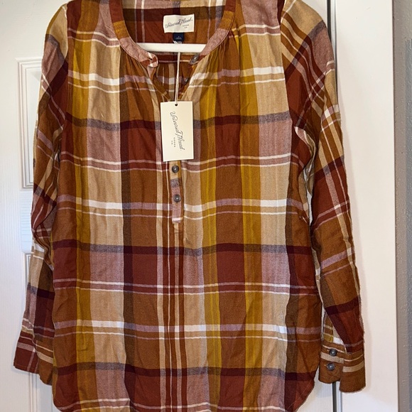 Universal Thread Plaid Shirt in Brown and Gold - Picture 8 of 11